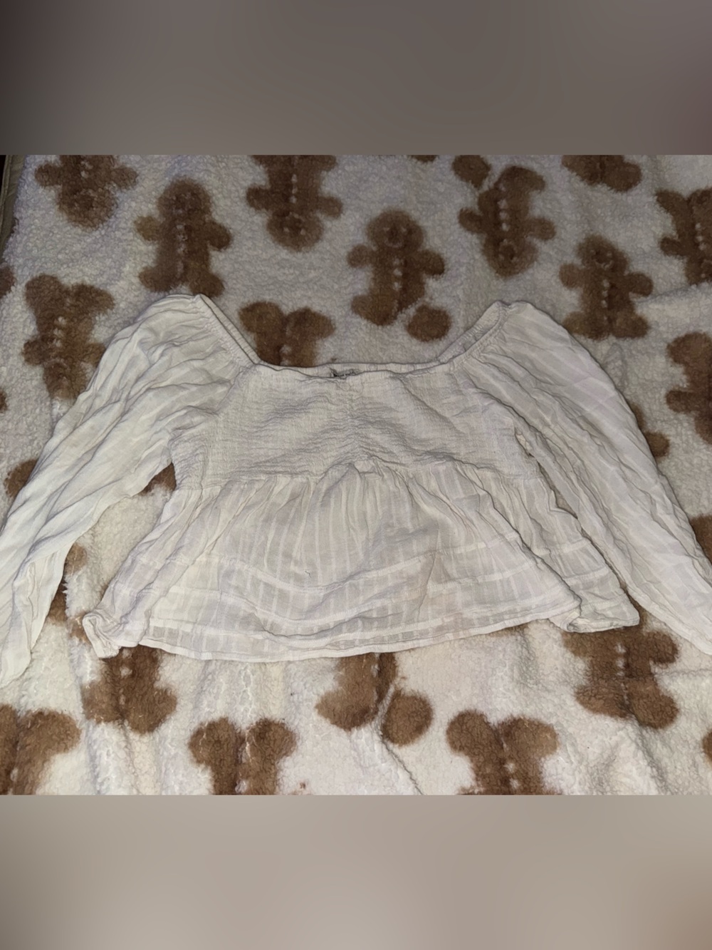 American Eagle Outfitters Cream Smocked Peplum Long-Sleeve Top